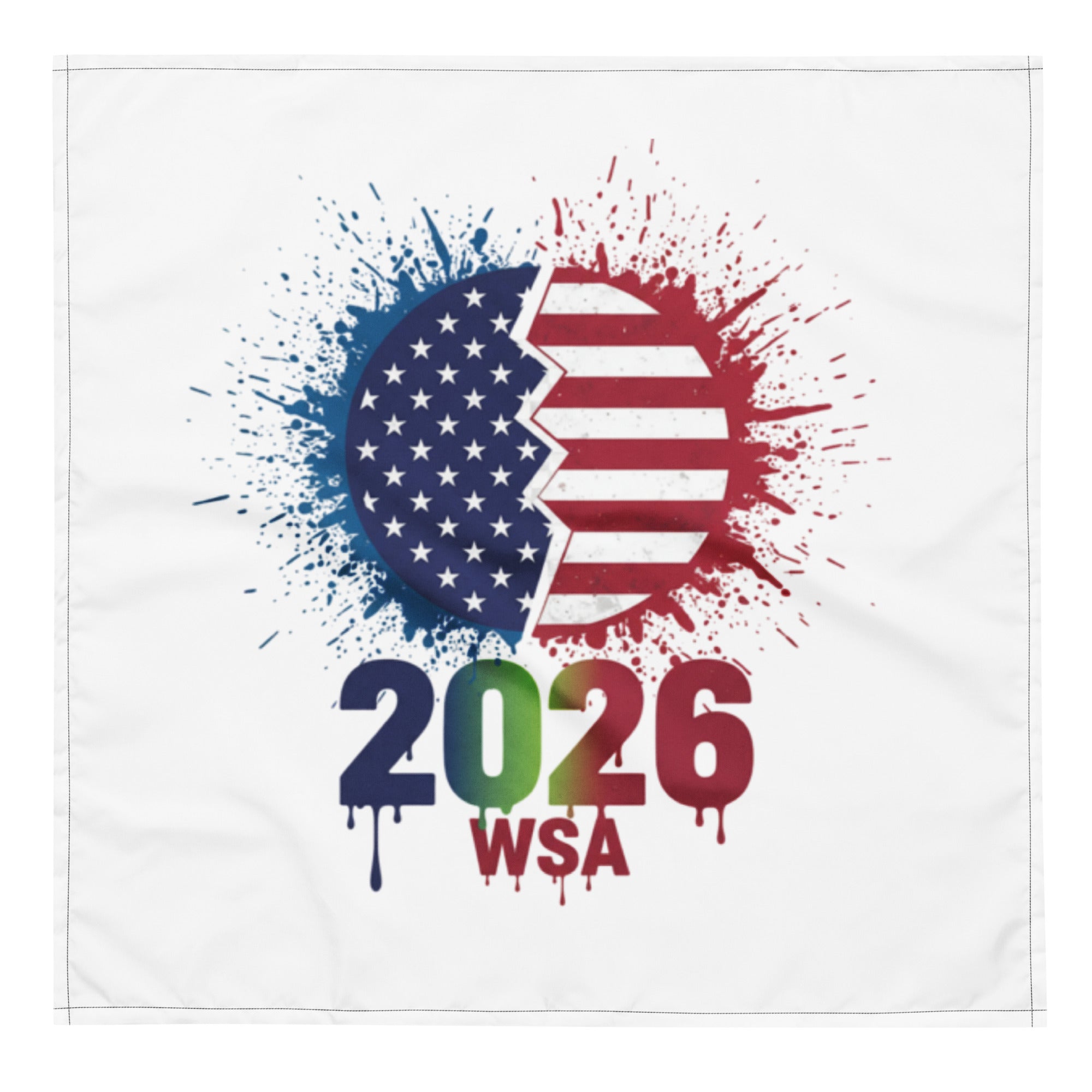 Design with American flag splashes and '2026 WSA' text on a white background