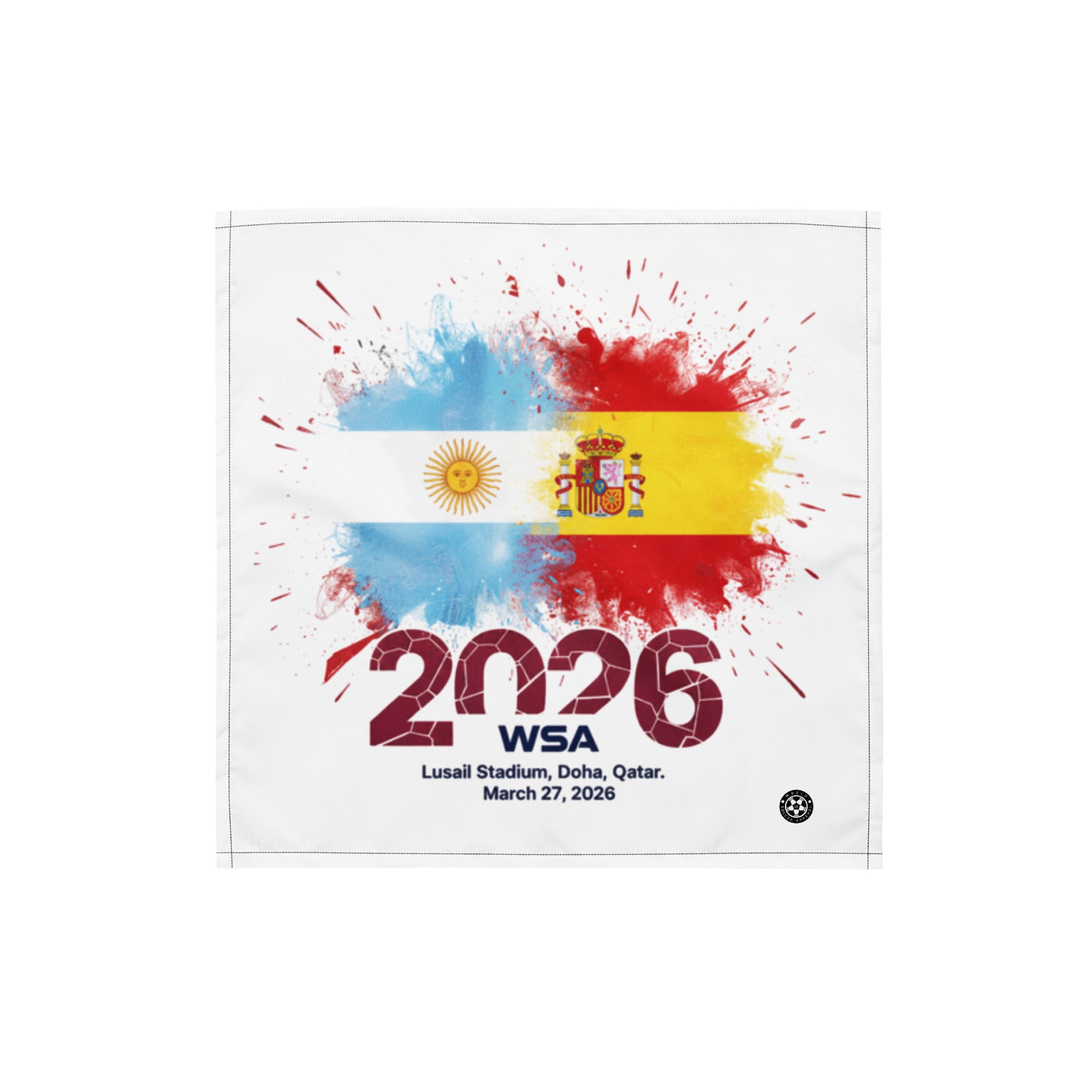 Promotional poster for a sports event featuring splashes of Argentina and Spain flags with '2026 WSA' text.
