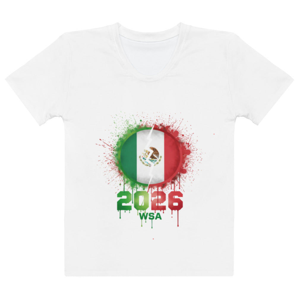 White t-shirt with Mexican flag design and '2026 WSA' text on a white background
