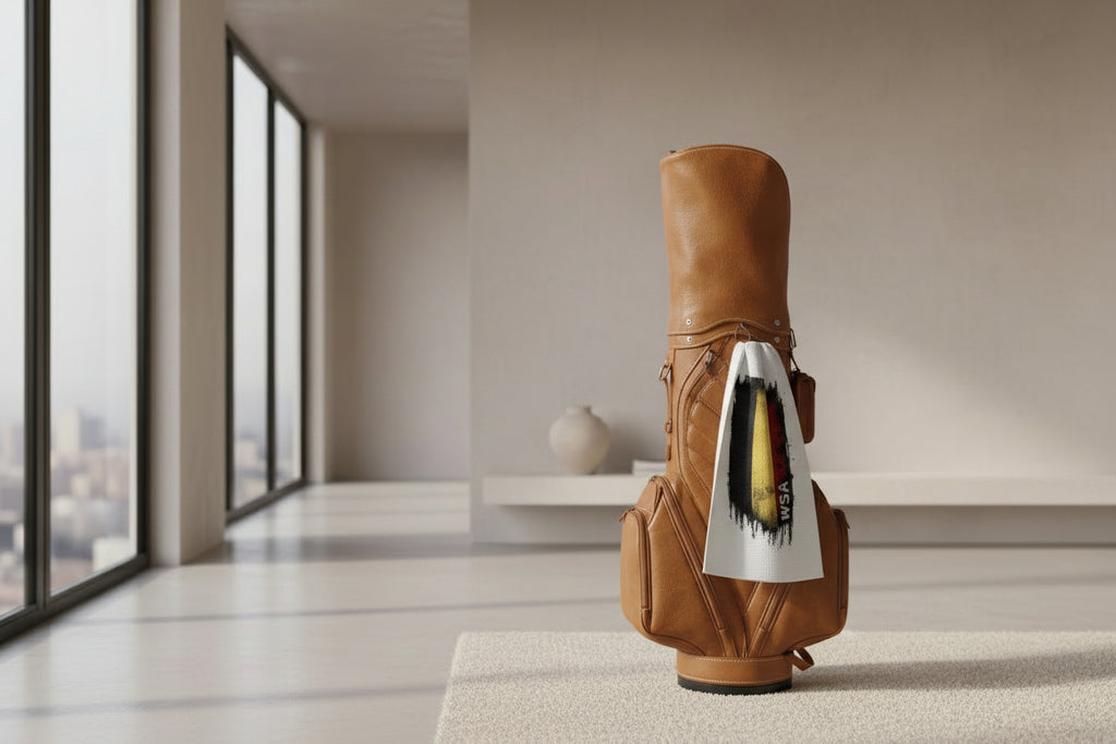 Towel with a flag design and 'WSA' text on a white background