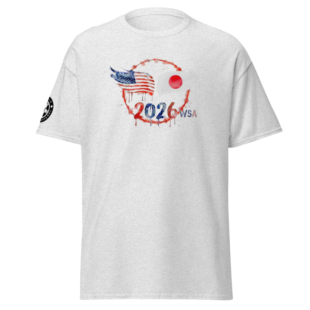 White t-shirt with 2026 WSA graphic design on a white background