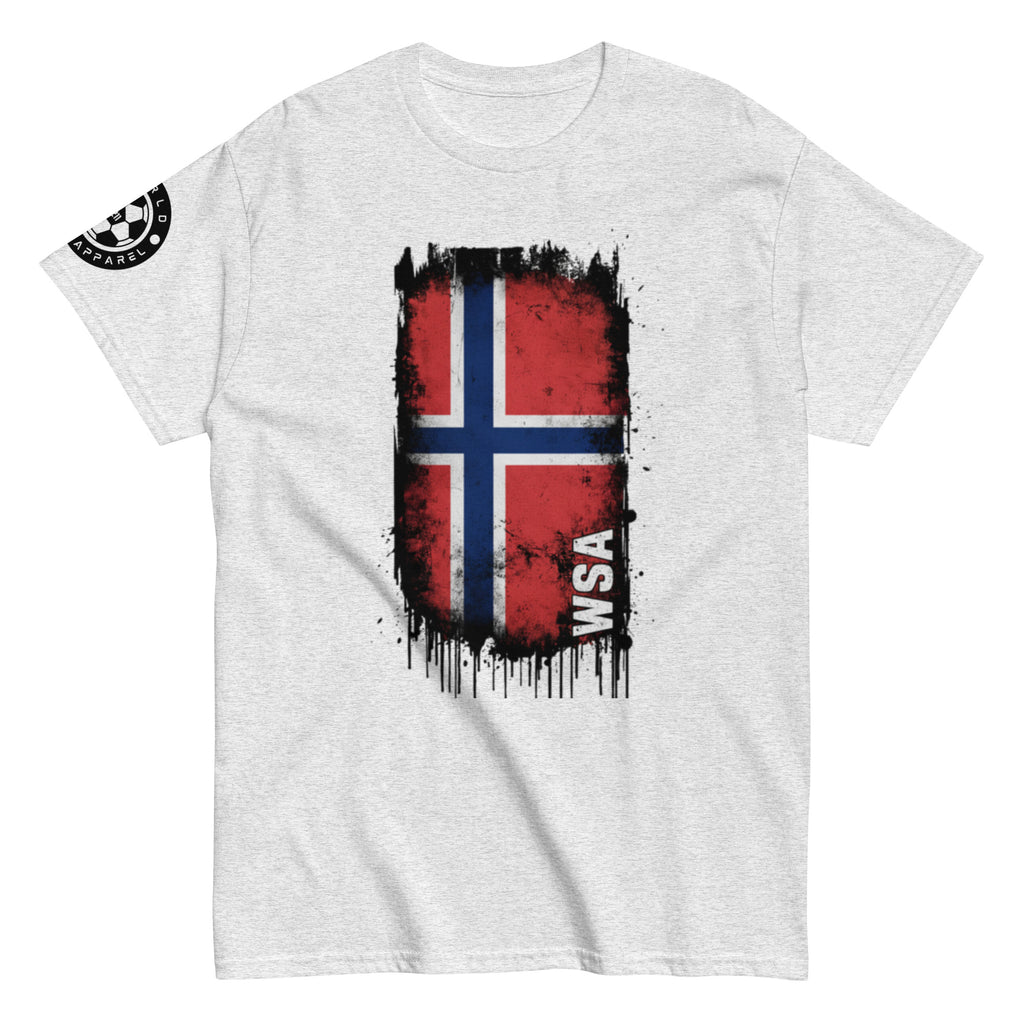 Gray t-shirt with a graphic design featuring a flag and 'WSA' text on a white background