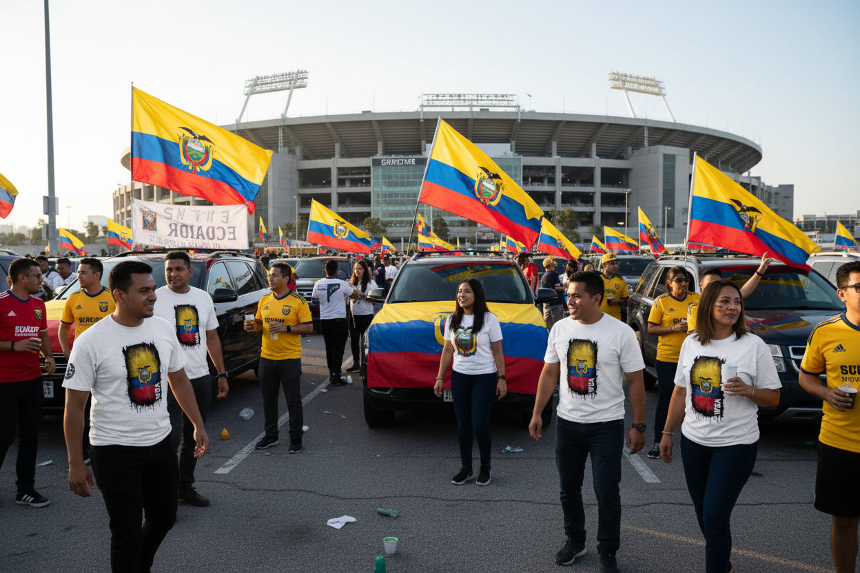 White t-shirt with a colorful graphic design on a white background