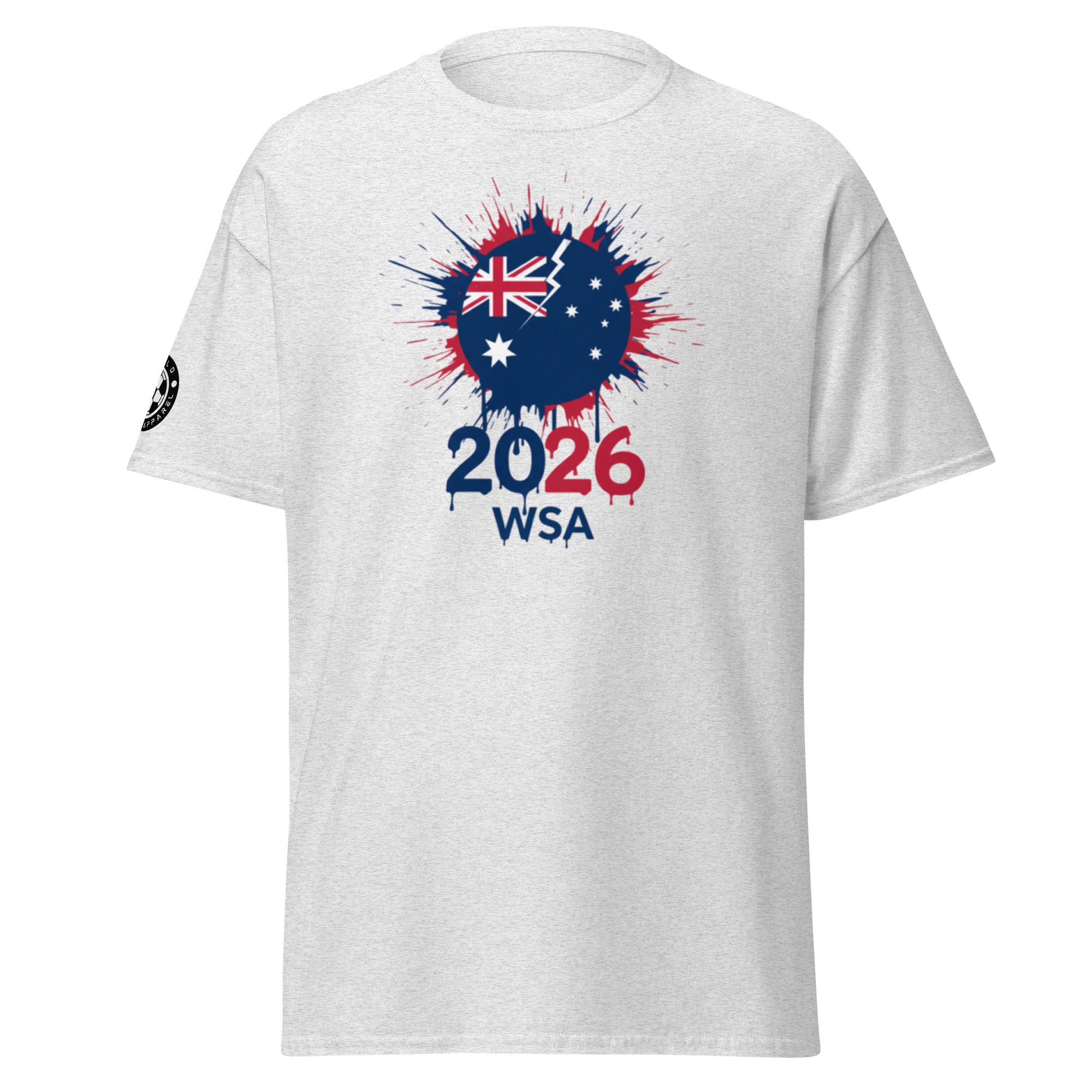 White t-shirt with Australian flag design and '2026 WSA' text on a white background