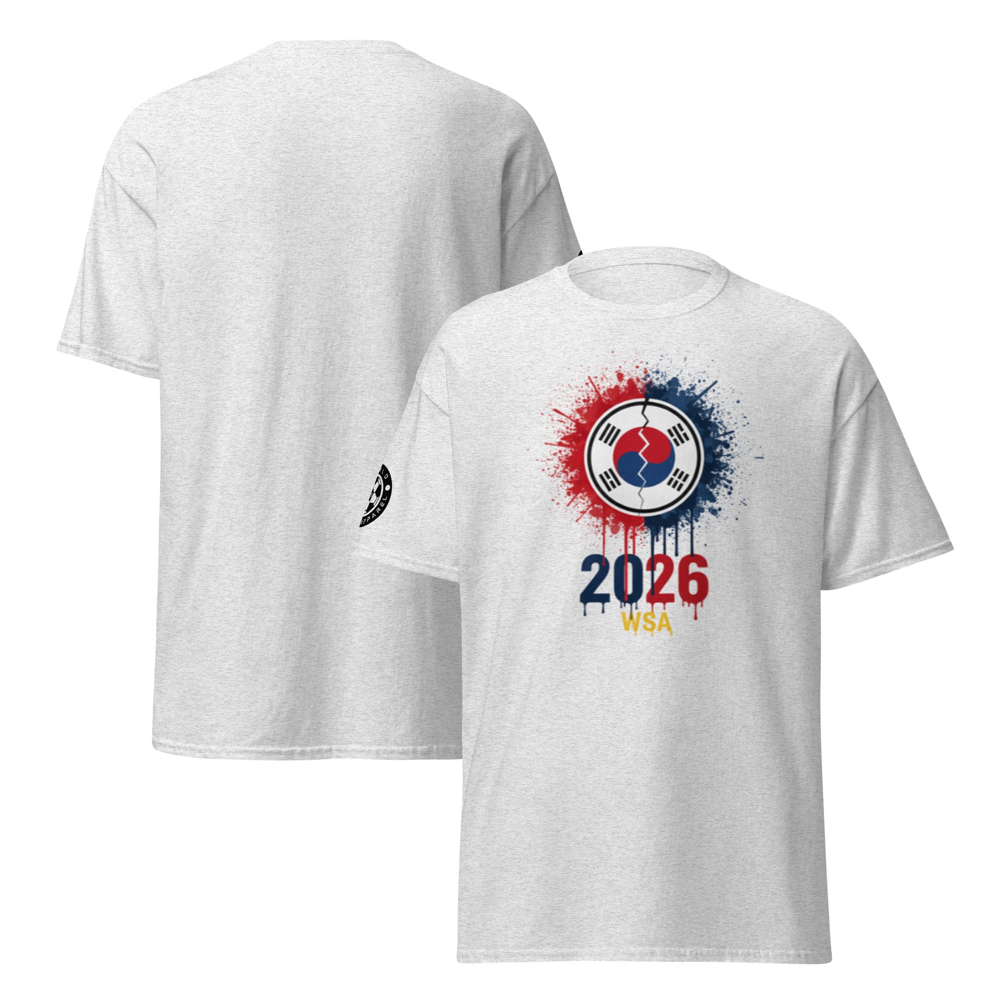 White t-shirt with a design featuring '2026 WSA' on a white background