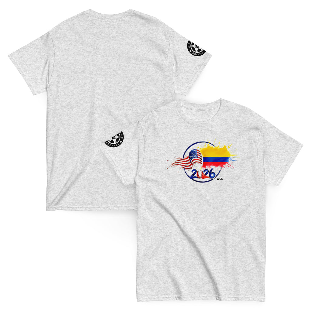 Gray t-shirt with 2026 FIFA World Cup design on a white background