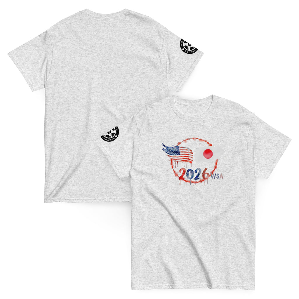 Gray t-shirt with a design on the front and back on a white background