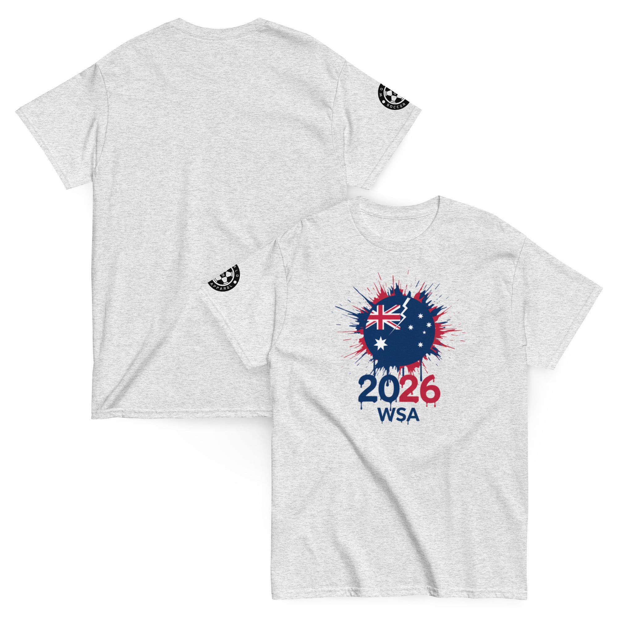 Gray t-shirt with Australian flag design and '2026 WSA' text on a white background