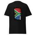 Black t-shirt with South African flag design and 'WSA' text on a white background