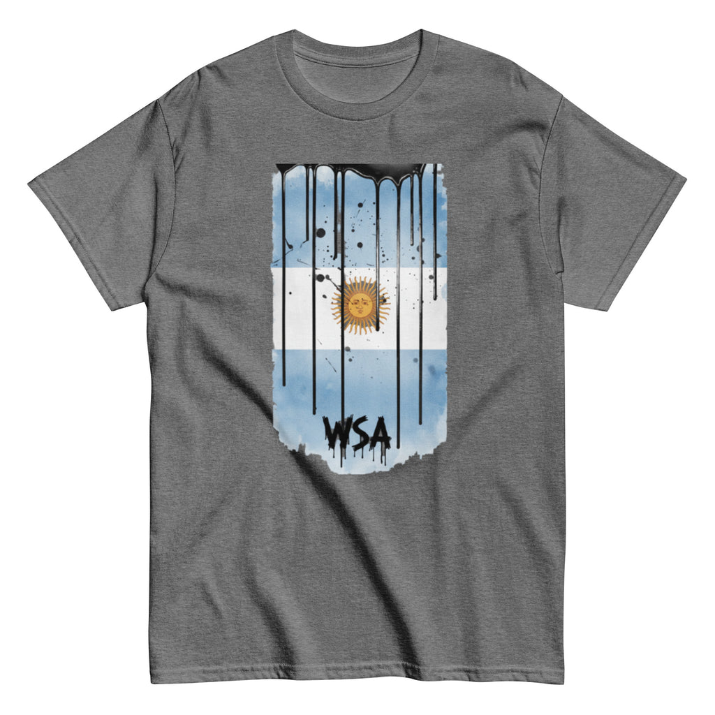 Gray t-shirt with an Argentina flag design and 'WSA' text on a white background