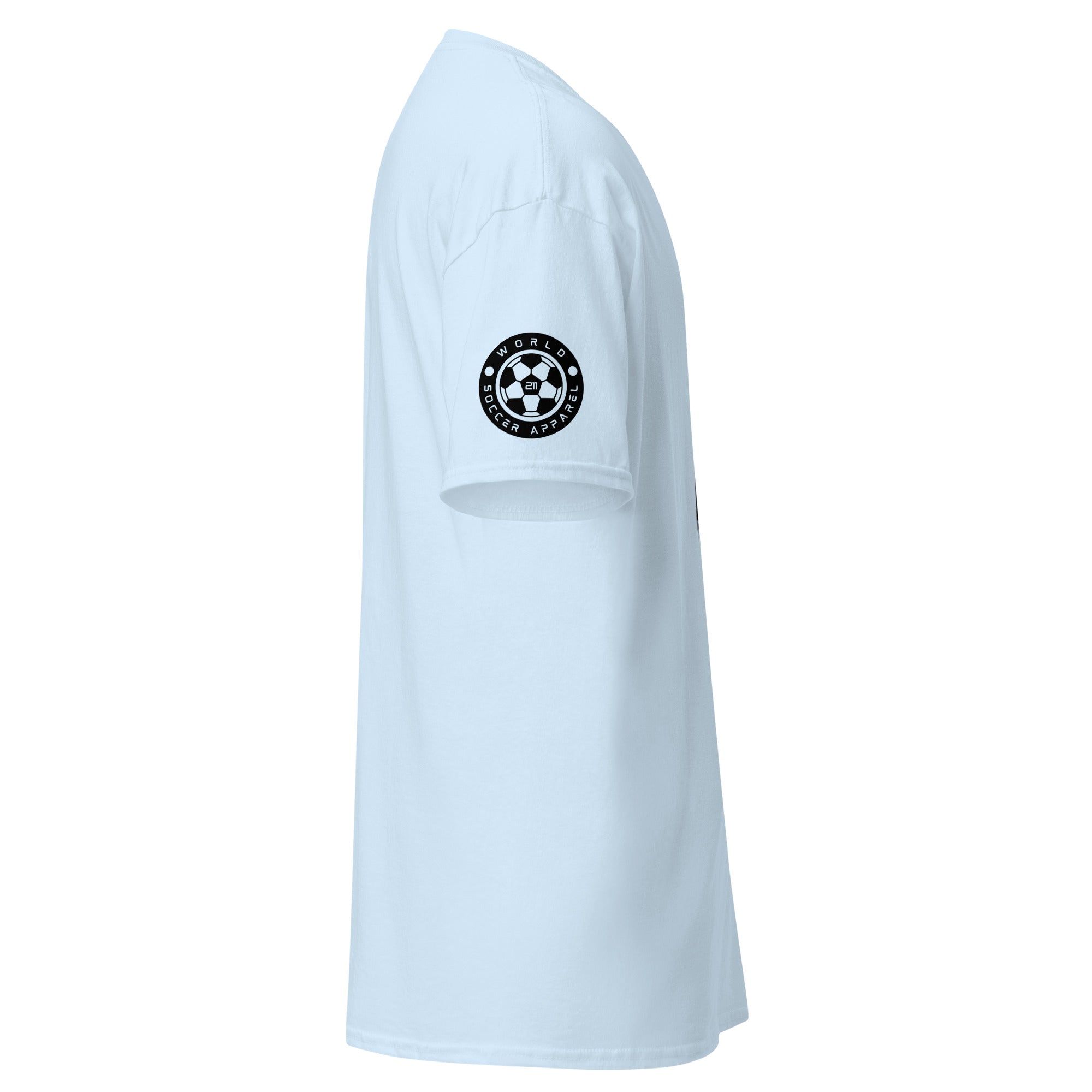 Light blue t-shirt with a black logo on the chest against a white background