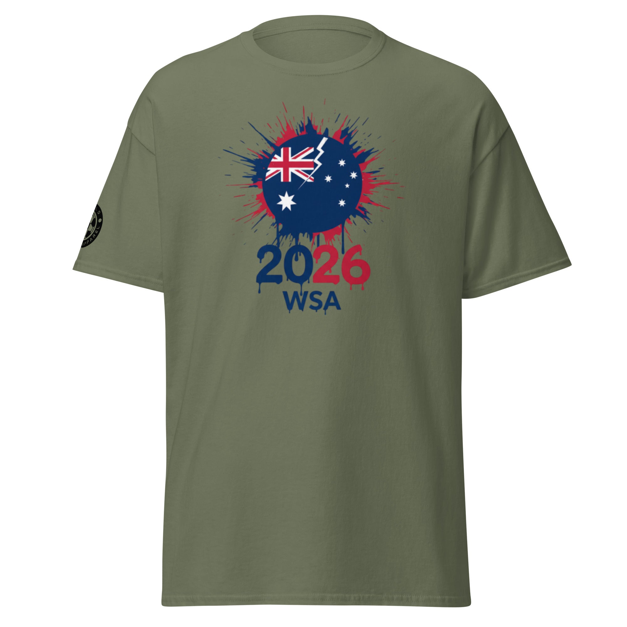 Green t-shirt with Australian flag design and '2026 WSA' text on a white background