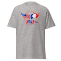 Gray t-shirt with 2026 USA design featuring American and French flags on a white background