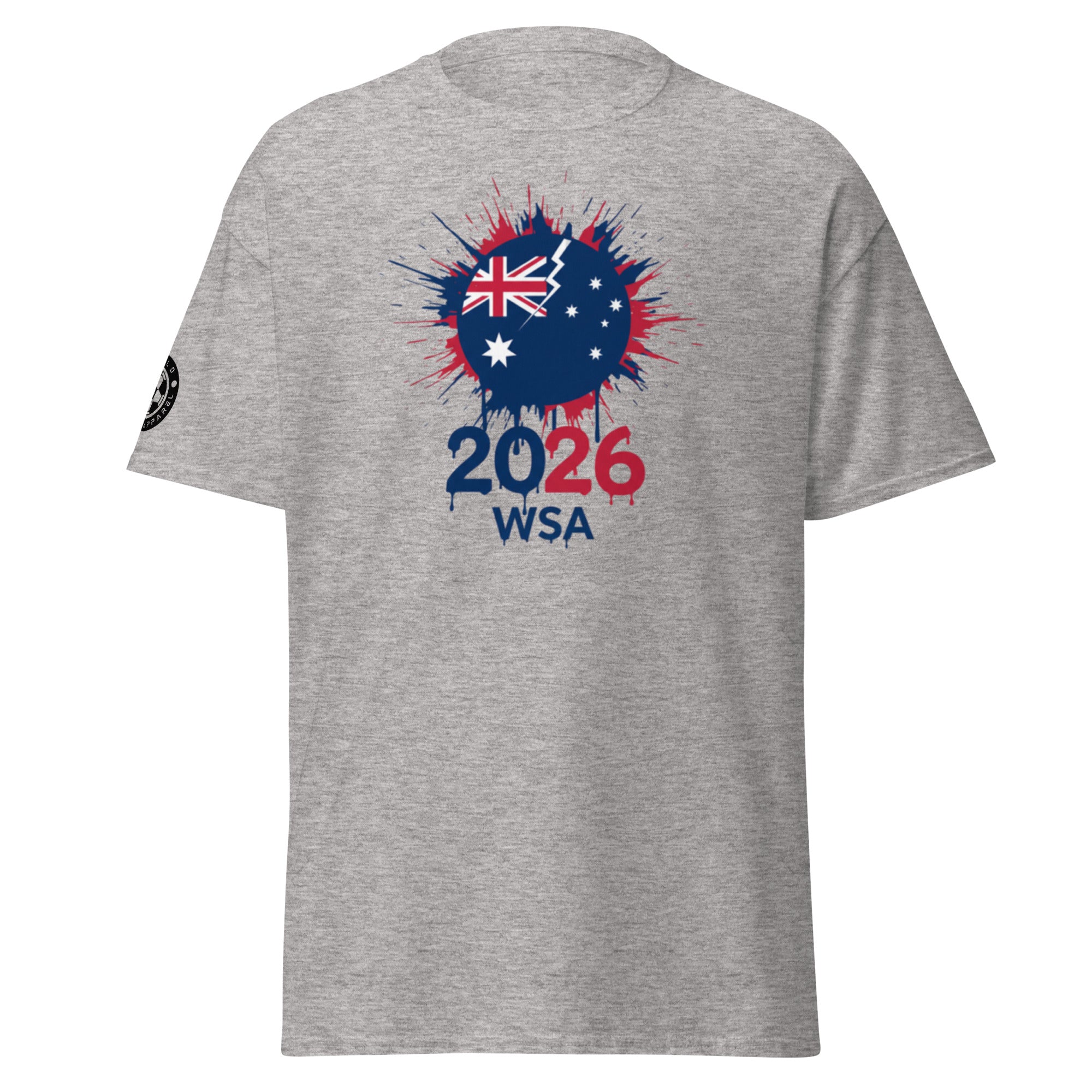 Gray t-shirt with Australian flag design and '2026 WSA' text on a white background