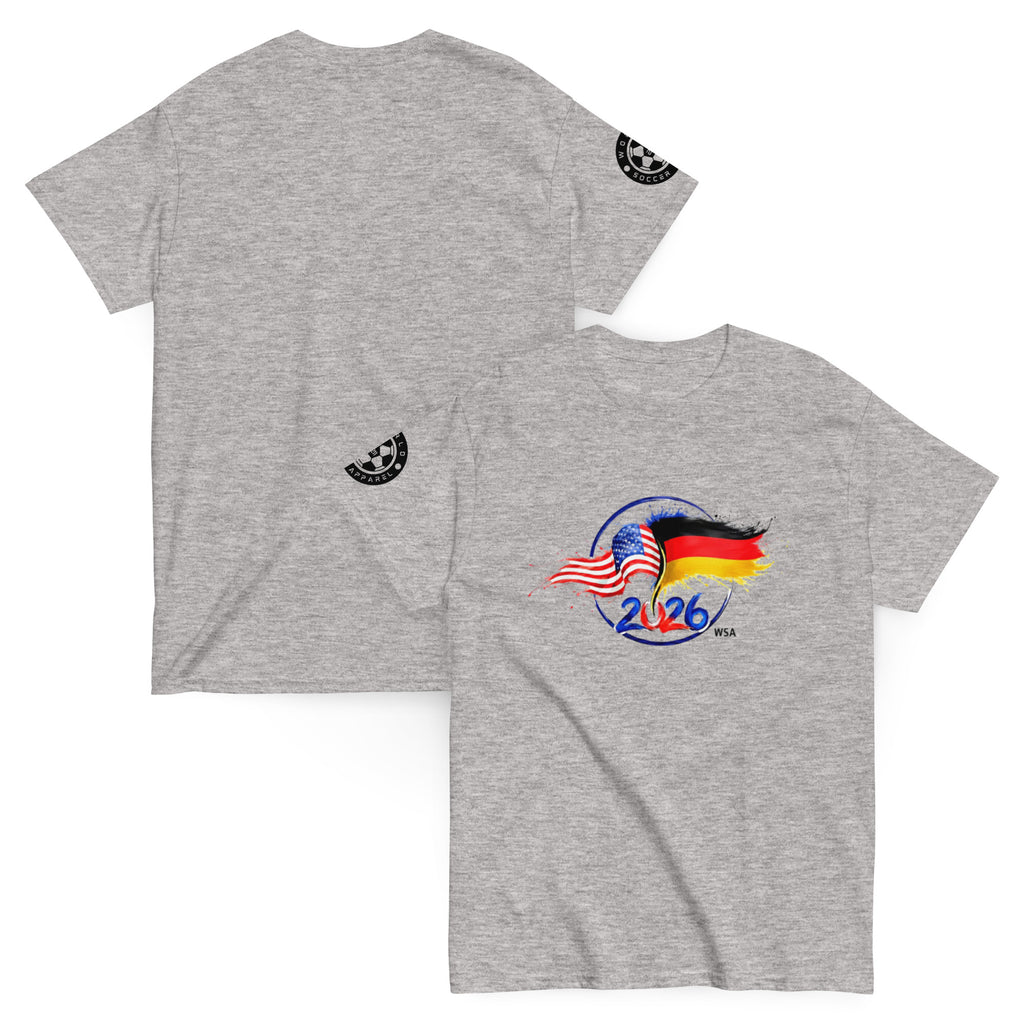Gray t-shirt with 2026 World Cup design on a white background