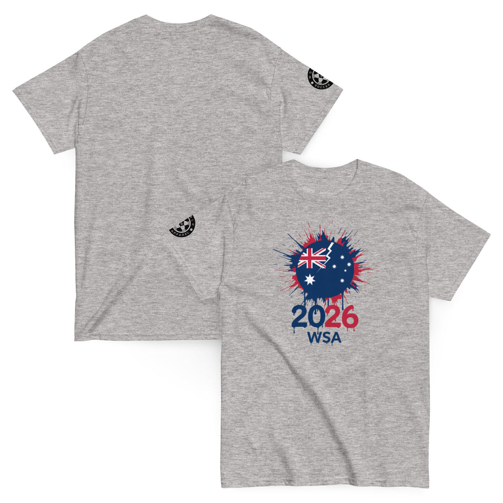 Gray t-shirt with 2026 WSA design on a white background
