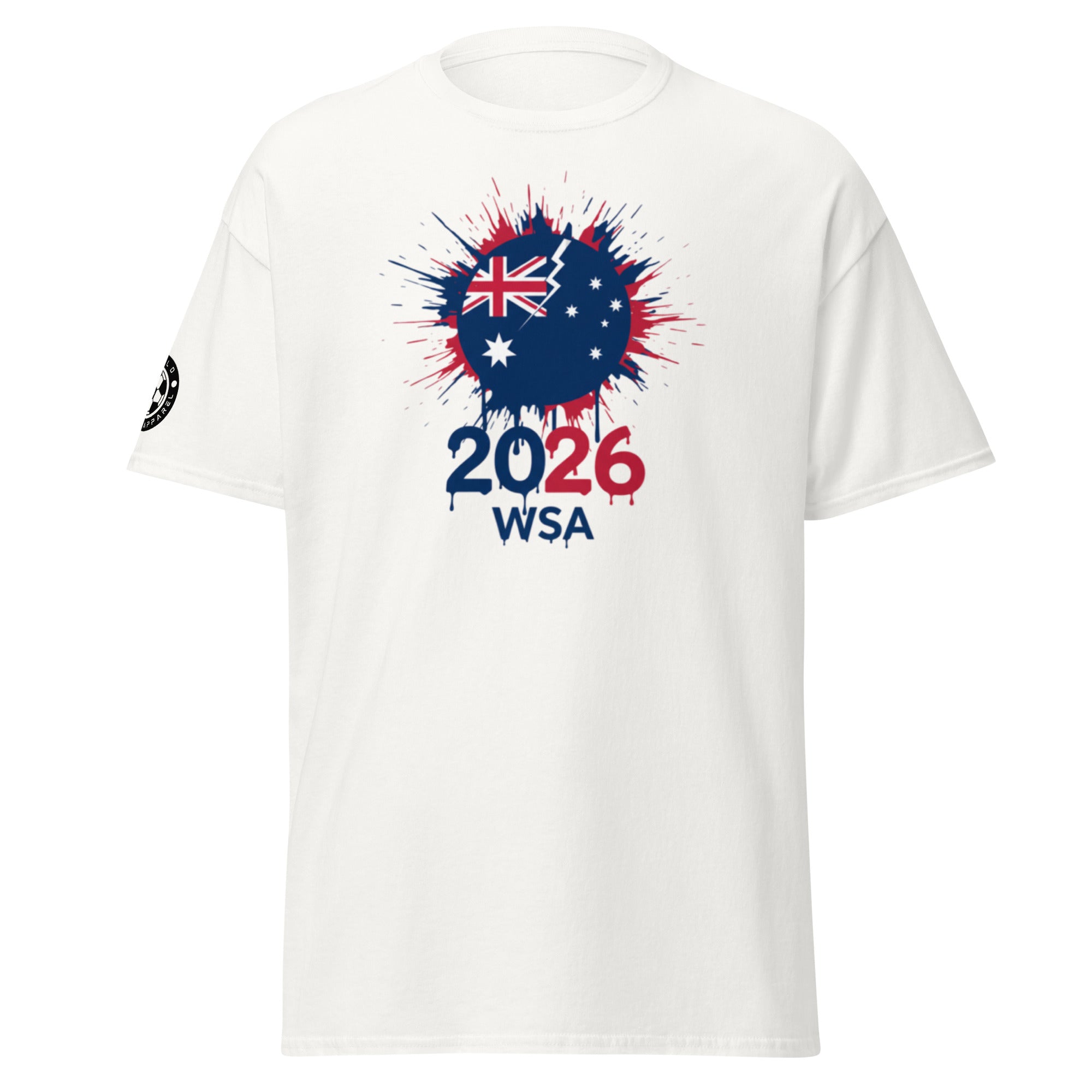White t-shirt with Australian flag design and '2026 WSA' text on a white background