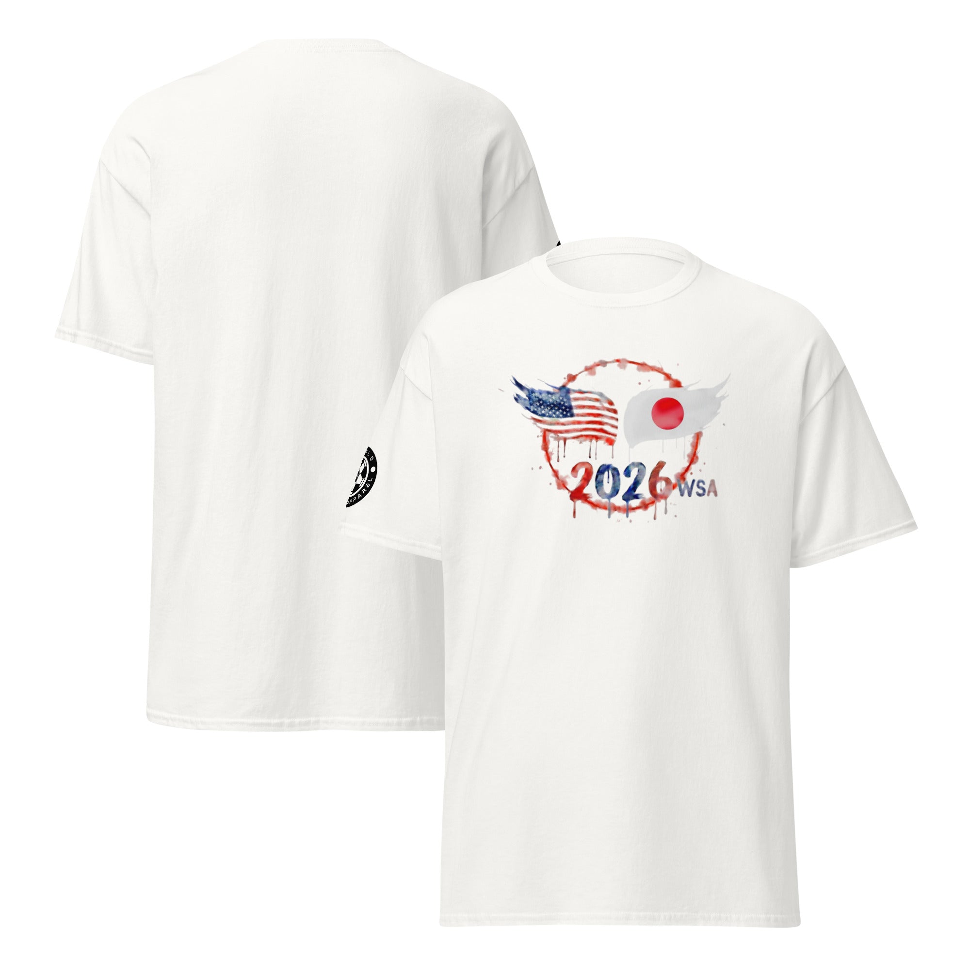 White t-shirt with 2026 WSA logo on a white background
