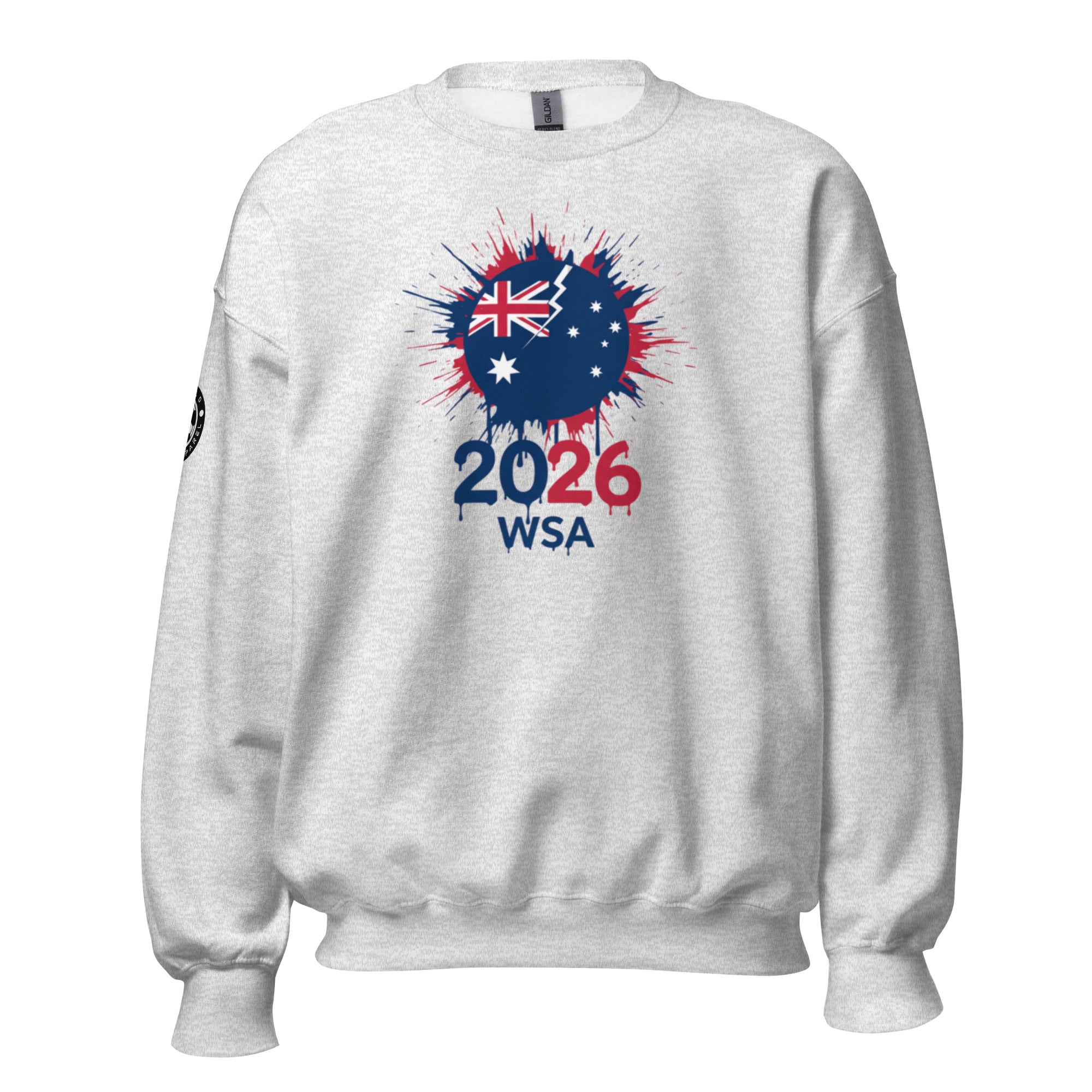 Gray sweatshirt with Australian flag design and '2026 WSA' text on a white background