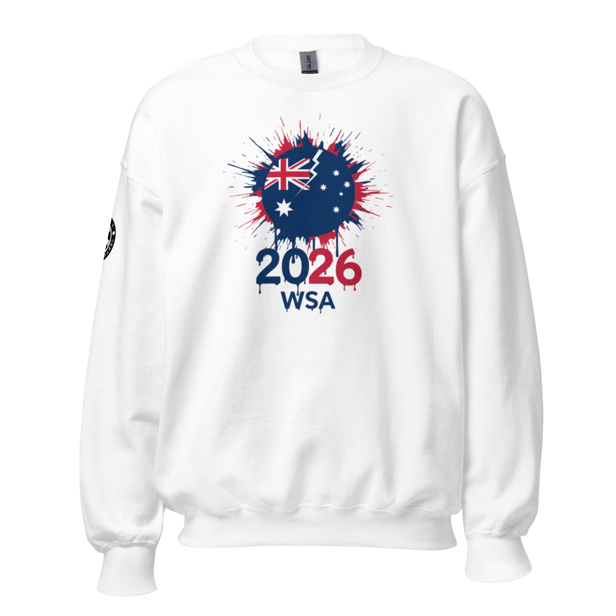 White sweatshirt with Australian flag design and '2026 WSA' text on a white background