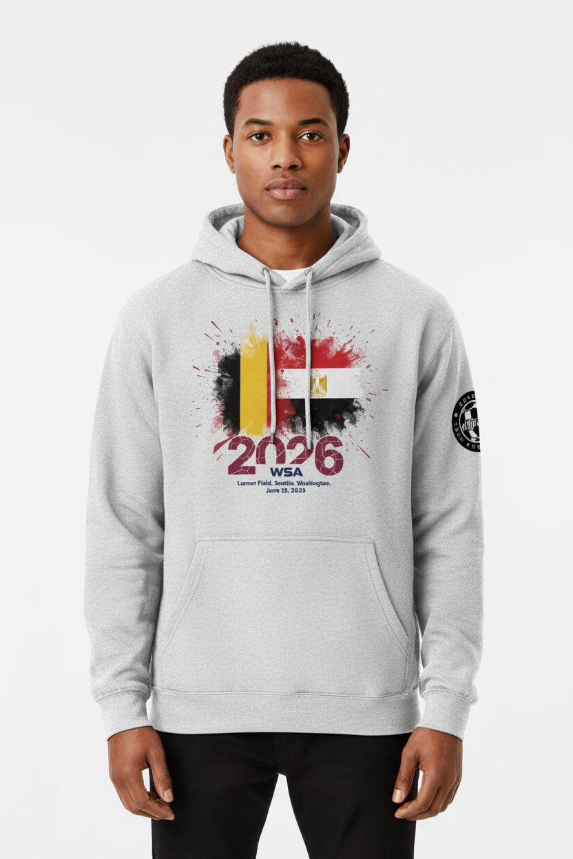 White hoodie with a flag design and '2026 WSA' text on a white background