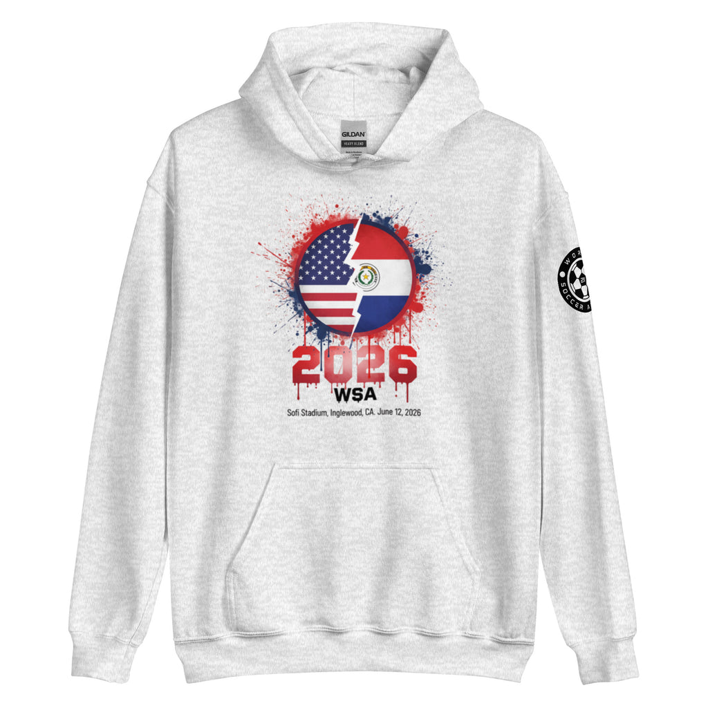 White hoodie with a colorful design featuring numbers and letters on a white background