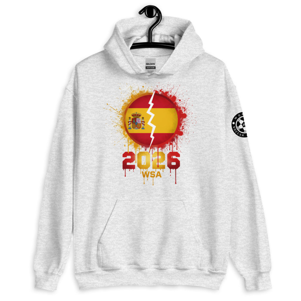 White hoodie with a graphic design on a white background