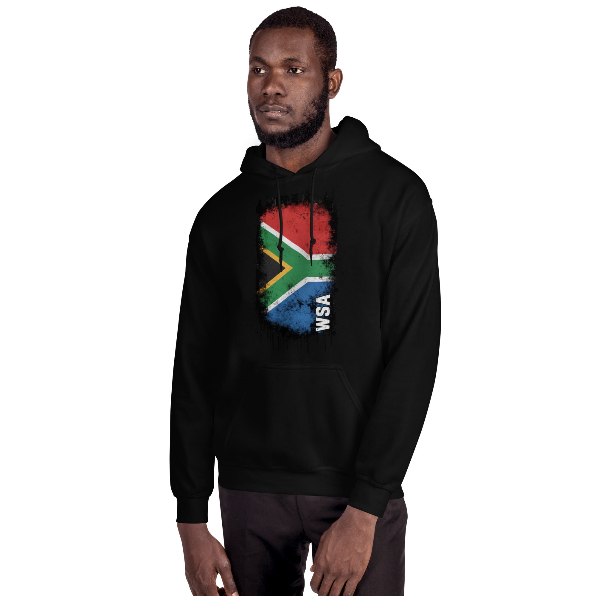 Man wearing a black hoodie with 'The Watsons Stronger Together' text on a white background