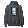 Dark gray hoodie with a graphic of the Argentine flag on a white background