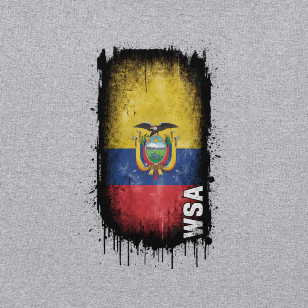 Flag of Ecuador with 'WSA' text on a gray background