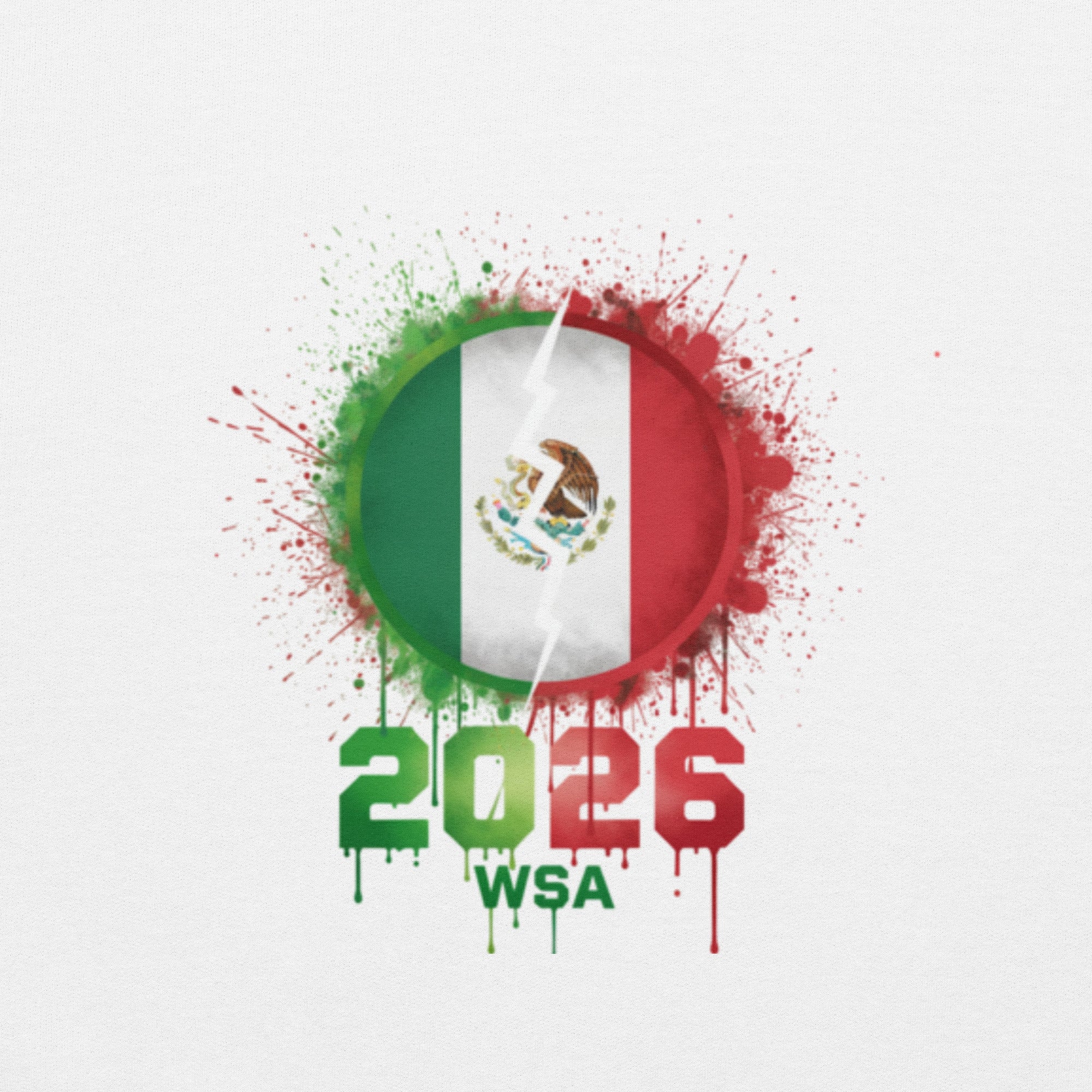 Mexican flag with '2026 WSA' text on a white background