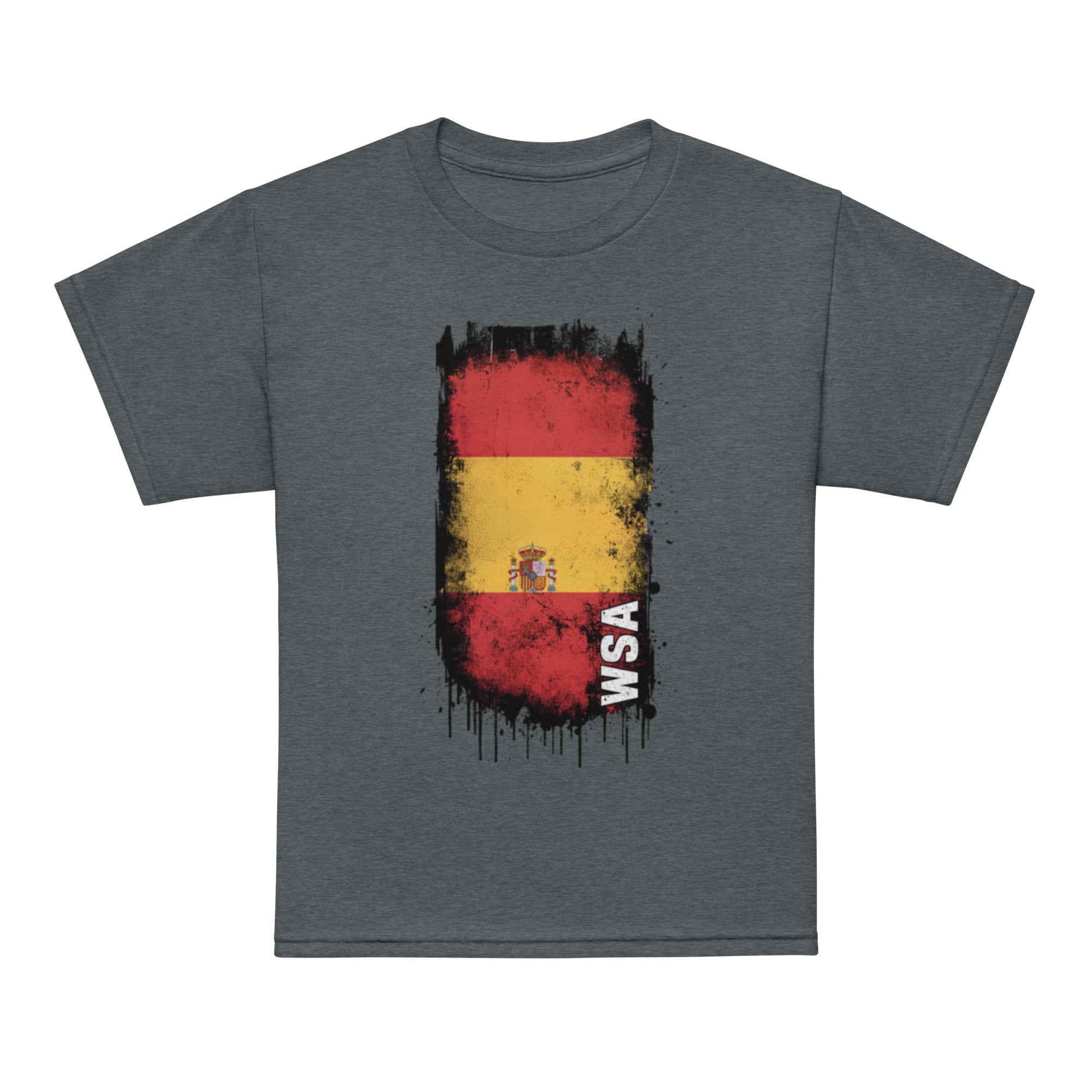 Gray t-shirt with a colorful flag design and 'WSA' text on a white background